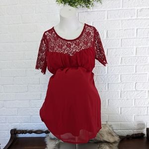 MOTHERHOOD SHORT SLEEVE CROCHETED RED BLOUSE SZ M